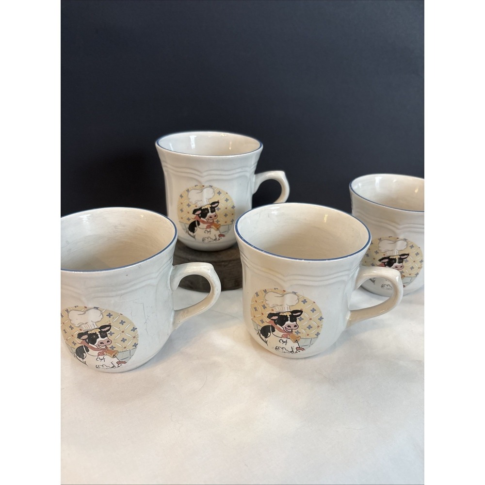 Kitchen Kow  NewCor Vintage‎ Stoneware Coffee Cups Set of 4